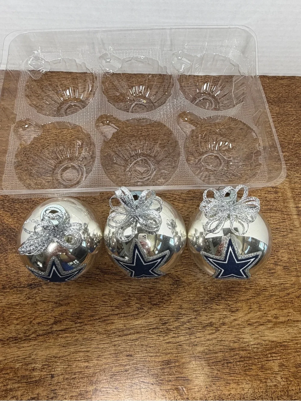 Dallas Cowboys NFL Christmas Ornaments Set of 3 Silver Ball Star Logo 3” Holiday